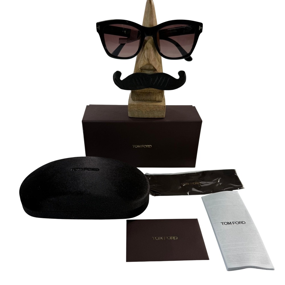 Tom Ford Lauren-02 TF614 01H Polarized Sunglasses Shiny Black Cat Eye Italy